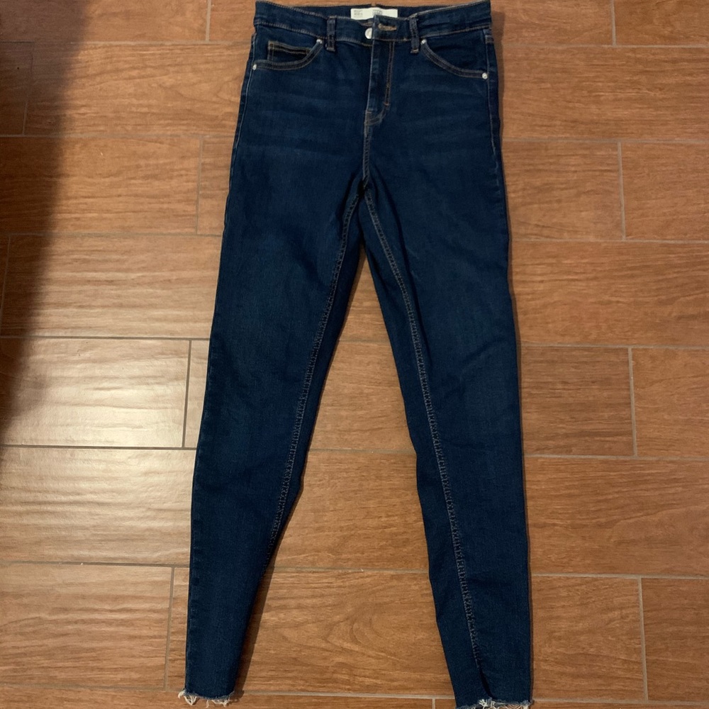 Dark Wash Topshop Jamie Skinny Jeans w/ Frayed Hem
